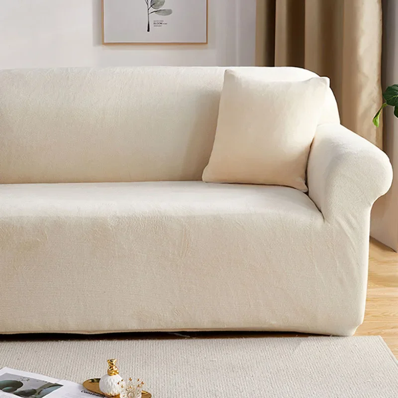 High Elastic Solid Plush Sofa Cover for Winter Thickened Sofa Warm Protector for Living Room All-inclusive Corner Couch Covers