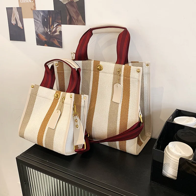 Tote Bag for Women Canvas Stripe Handbag Broadband One Shoulder Crossbody Bag  bag for women