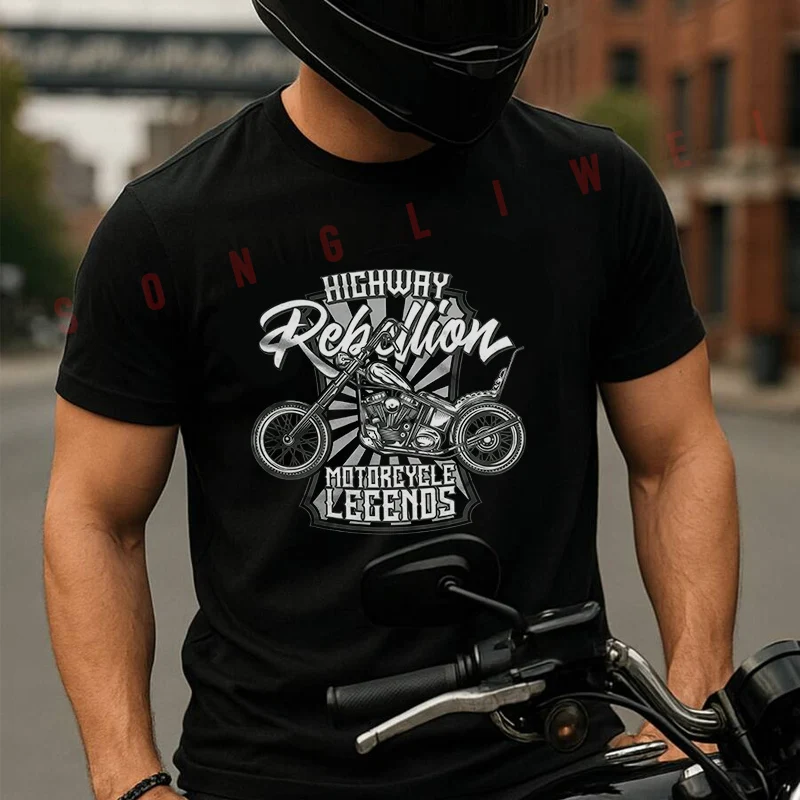 

Biker Motorbike Graphic Loose Men's Casual Moto T-Shirt Cotton Short Sleeve Shirt Summer Clothing Tops