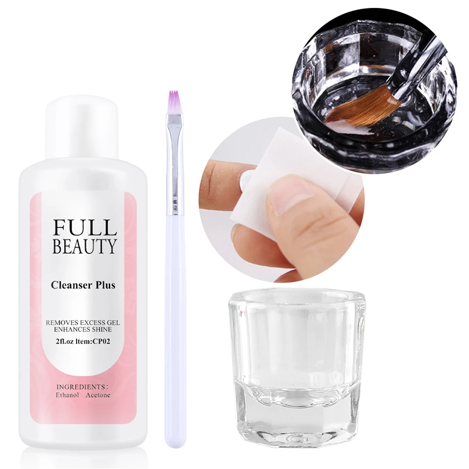 Clean Nail Degreaser Liquid Set Remove Excess Polish Gel Layer Slip Solution Acrylic Extension With UV Brush Crystal Cup Tools