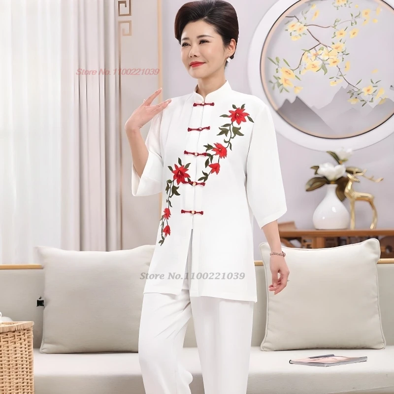 

2025 chinese tai chi uniform wushu kung fu set taijiquan practice flower embroidery martial arts wing chun training exercise set