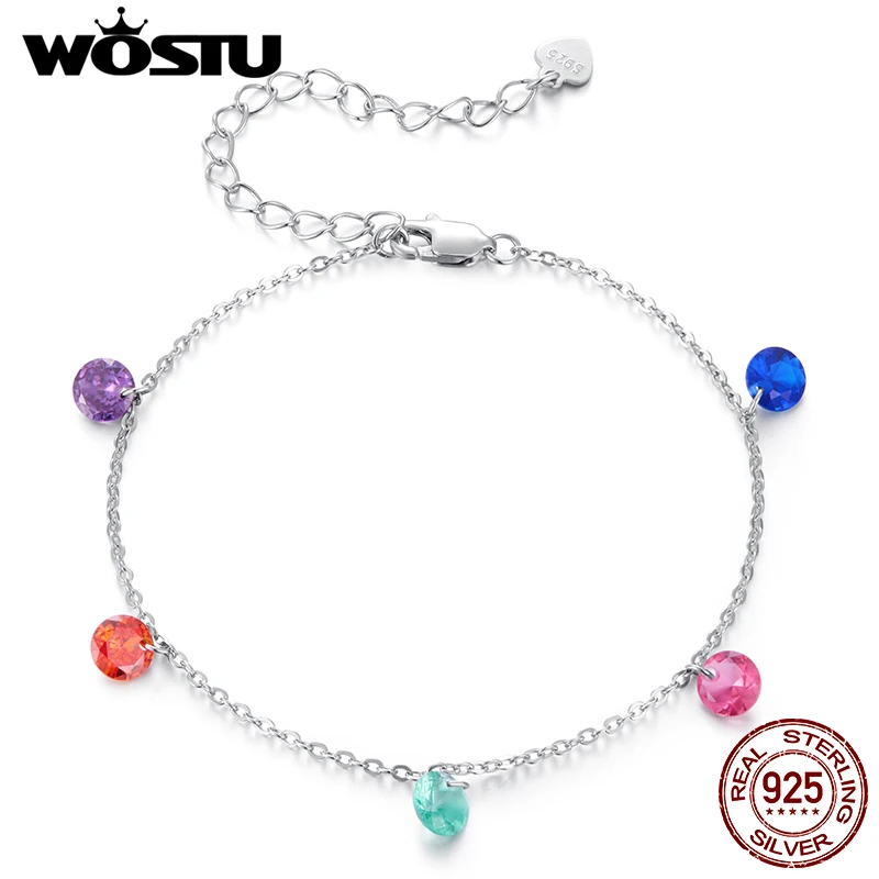 

WOSTU 925 Sterling Silver Colorful Bracelet Basic Beads Chain White Gold Sweet Anniversary For Women Lover Fine Jewelry Gift
