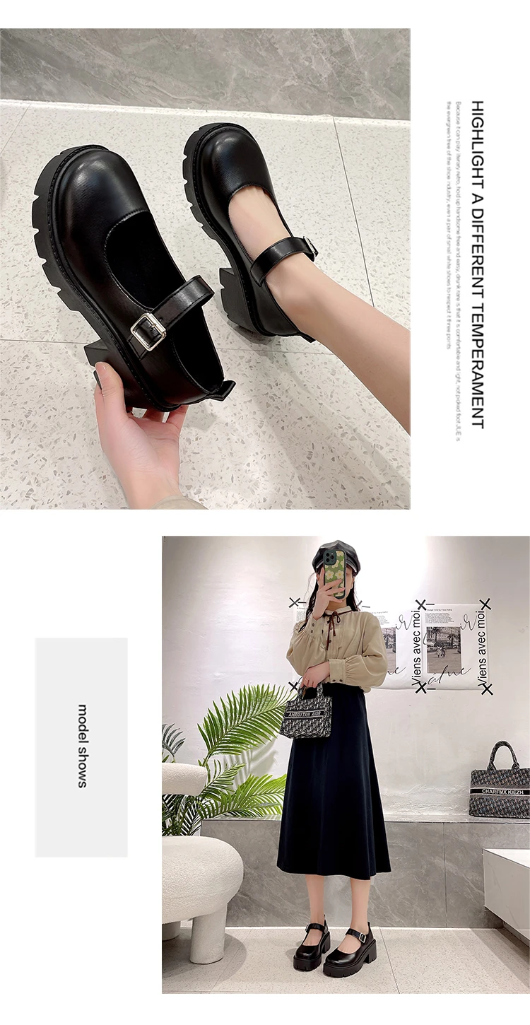 Lackleder High Heels Mary Jane Schuhe Damen Japanischer Stil Knöchelschnalle Plateaupumps Frau Punk JK Uniform Lolita Schuhe 43 – Detail 2