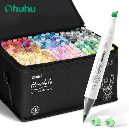 Ohuhu Honolulu-Juego de rotuladores de 216 colores, marcadores de arte con Alcohol, puntas duales recargables, bocetos, dibujo, Manga, suministros de arte escolar