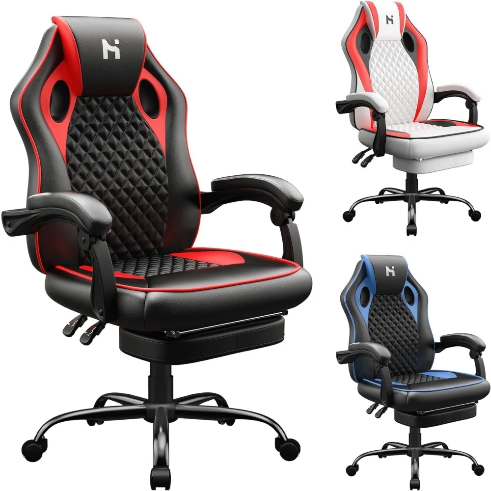 

Computer Gaming Chair With Footrest Height & Angle Adjustable and 360° Swivel Ergonomic Gaming Chair for Gamer Black & Red Desk