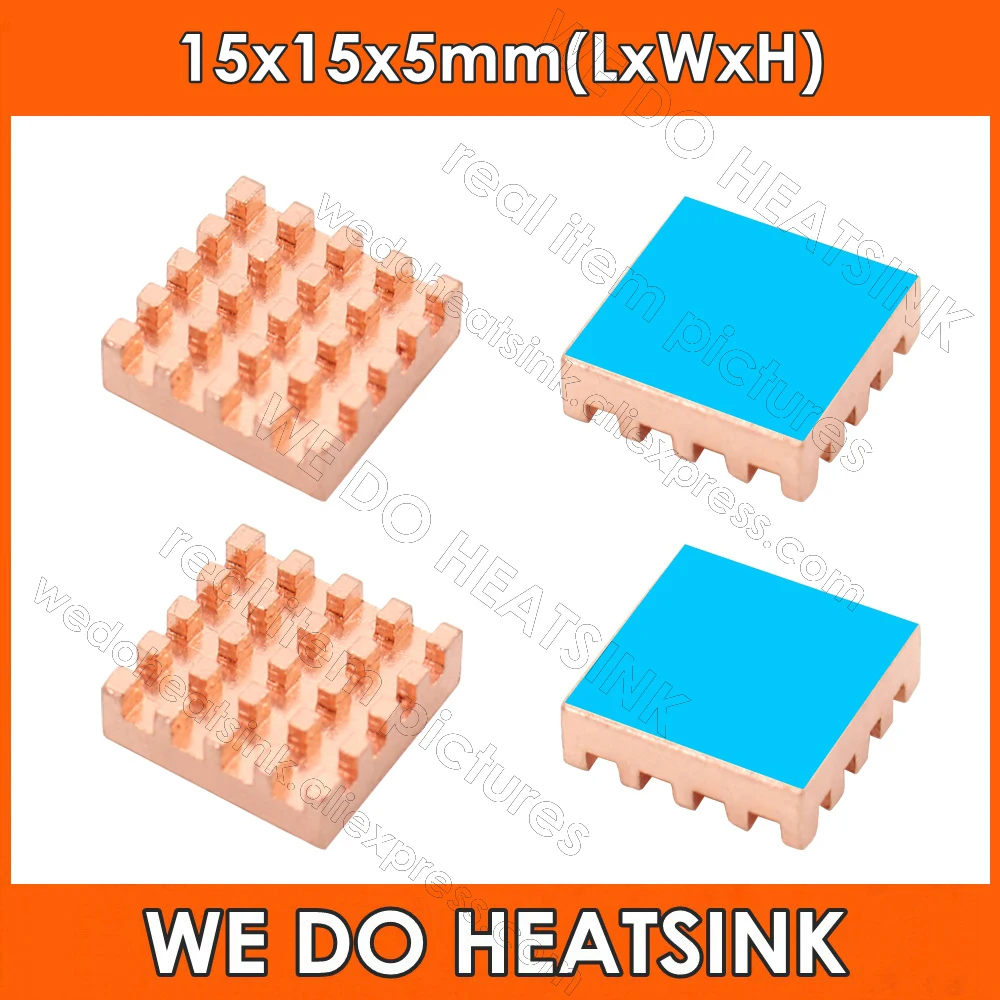 100% Pure Copper 15x15x5mm Copper Heatsink Radiator Cooler For VGA GPU DDR DDR2 DDR3 RAM Memory IC Chip CPU With Pad