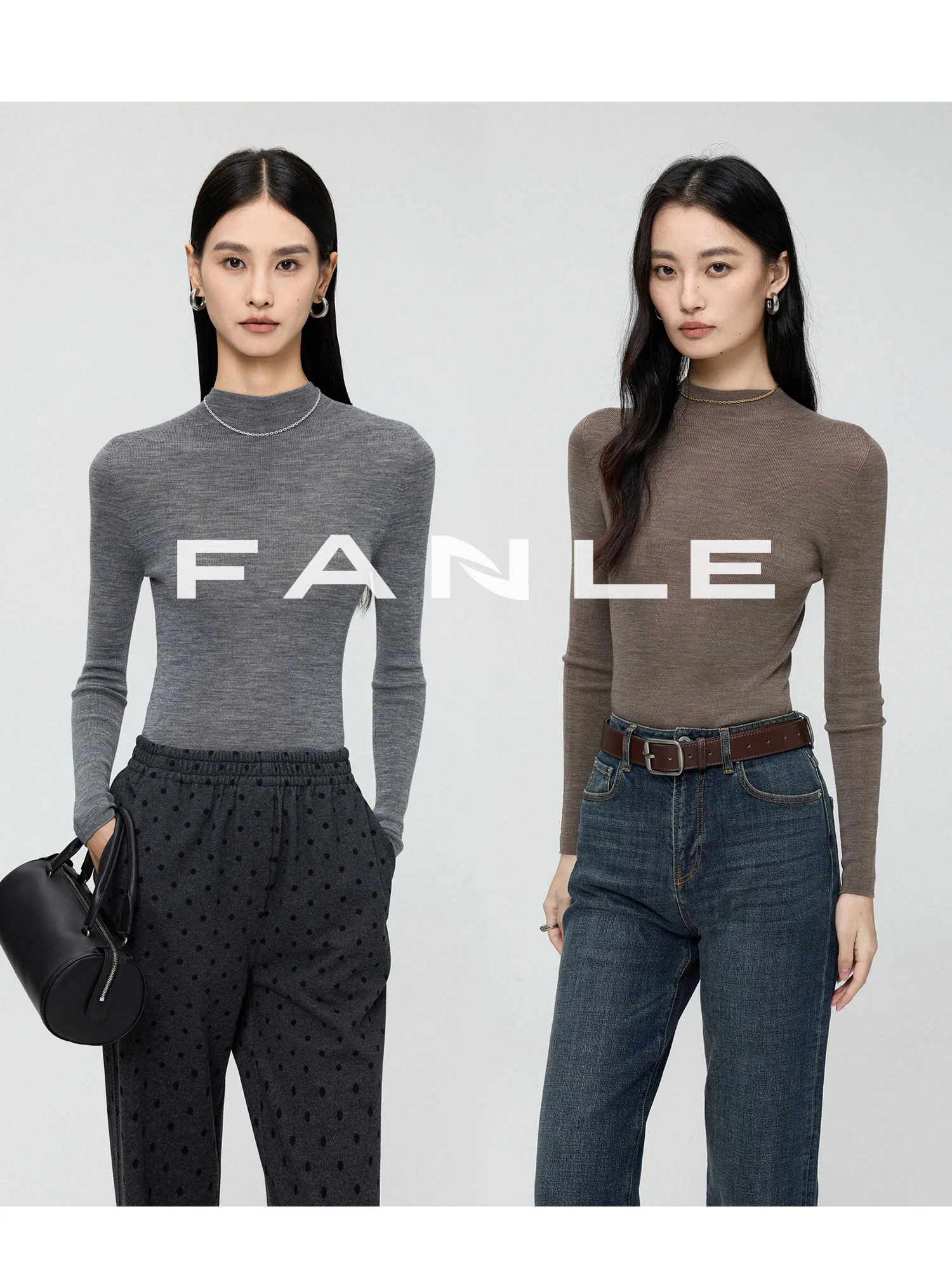 

FANLE STUDIOS Gold Wool 8 Needle Sl Skin-friendly Knitted f High Collar Sweater Women's Slim Fit Long Sve Winter...