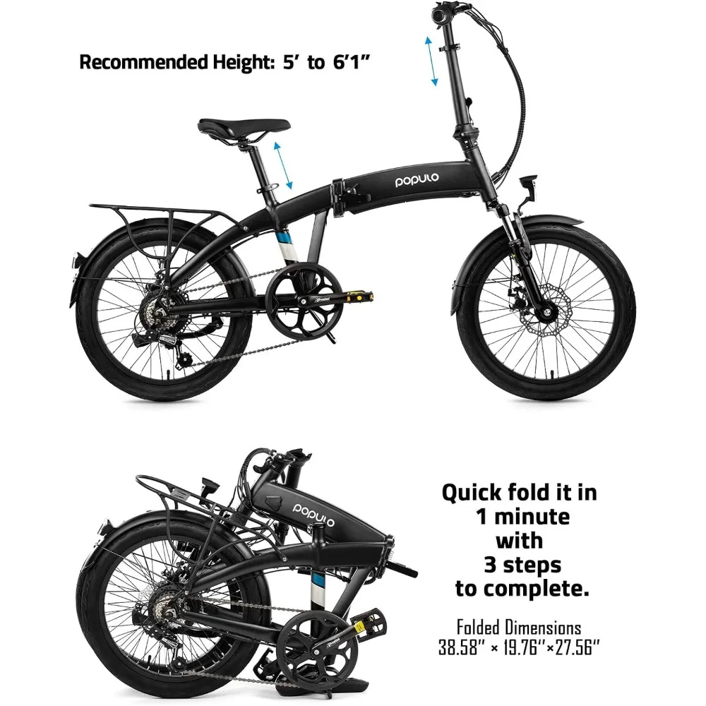 20'' Folding Electric Bike for Adults, 250W 36V Electric Bicycle with Removable Battery, Lightweight Aluminum Ebike