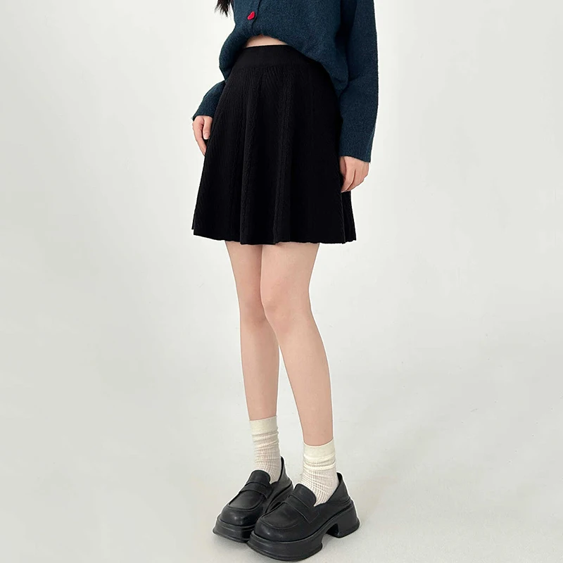 Outono inverno mini saia de malha feminina 2025 coreano cintura alta uma linha saias para mulher estilo preppy cinza saia plissada senhoras