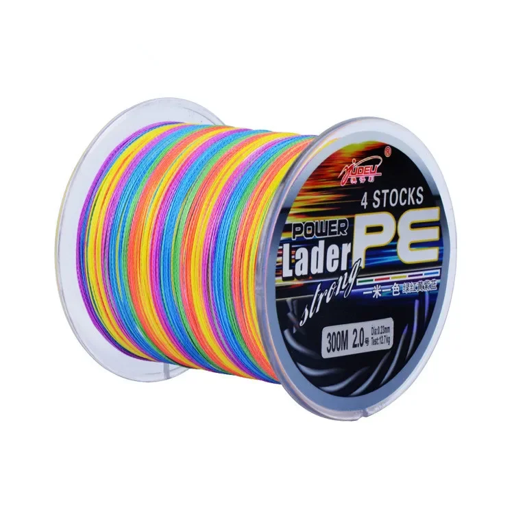 Strong strength pull multicolored 4 strand braided fish line main line 300 meters lure fishing PE line