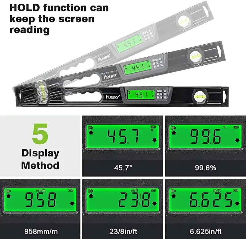 Huepar TL60 For Digital Angle Finder Aluminum Electronic Magnetic Level Ruler Bubble Protractor