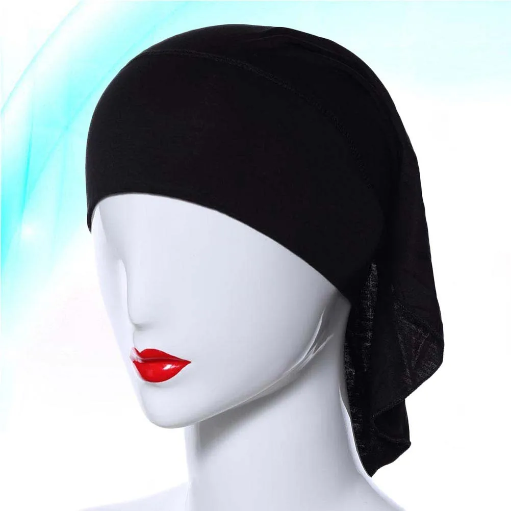

Women Black Adjustable Muslim Hijab Cap Breathable Fabric Comfortable Full Cover Inner Hijab Tc302 Arab Long Wrap Scarves