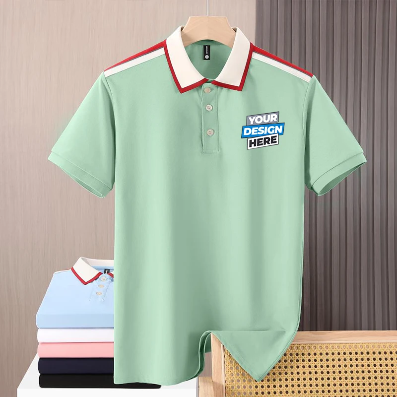 شعار مخصص قميص بولو الرجال الصيف الرجال السراويل كم التباين اللون بولو الأعمال الفاخرة الرجال تي شيرت طباعة شعار LS-2556