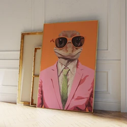 Modern Orange Funny Lizard In Suit Dancing Cool Animal Wall Art Prints Canvas Painting Poster Picture Living Room Home Decor