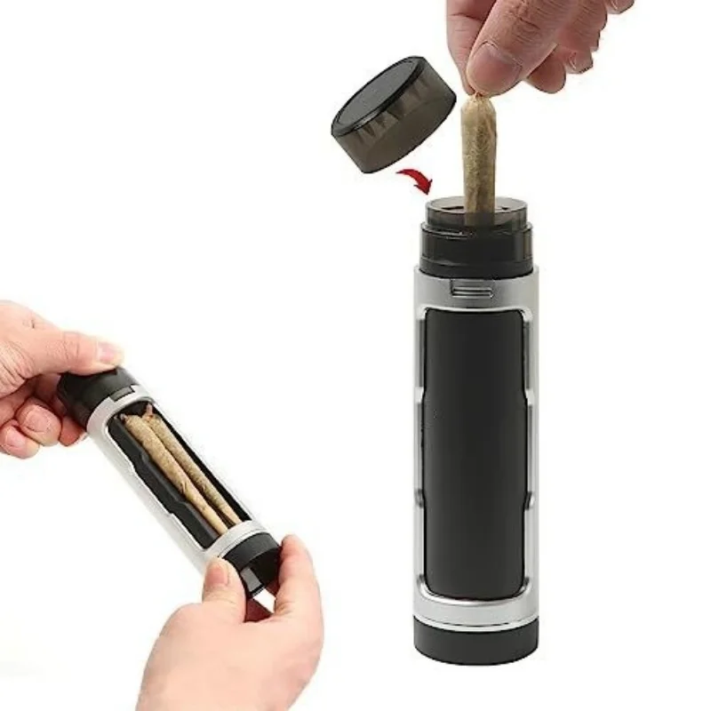 Portable Dry Herb Grinder with 3 in 1 Tobacco Filling Horn Tube Function Grass Crusher Cigarettes Case Smoking Pipe Accessories