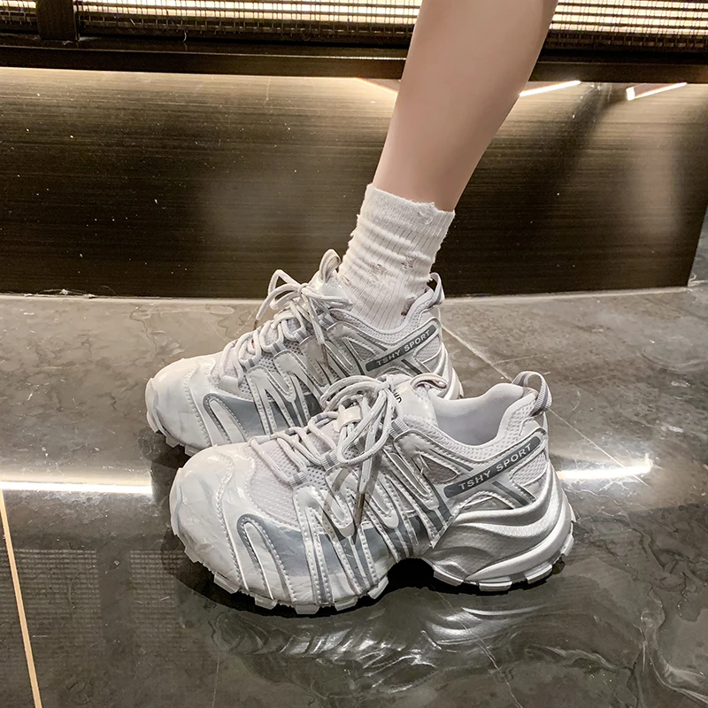 

7cm Chunky Sneakers Women Casual Shoes Platform Wedge Sneakers Shoes for Walking Comfortable Breathable Mesh Genuine Leather