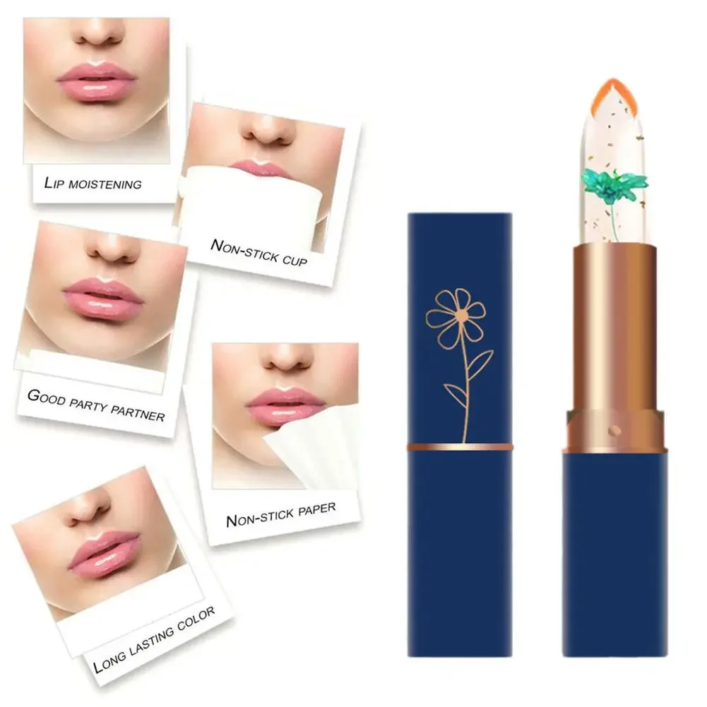 Heallor-Paquete de delineadores de labios, tubo azul oscuro, transparente, flor seca, lápiz labial, hoja dorada, gelatina que cambia de Color, hidratante, Lima de labios Ha