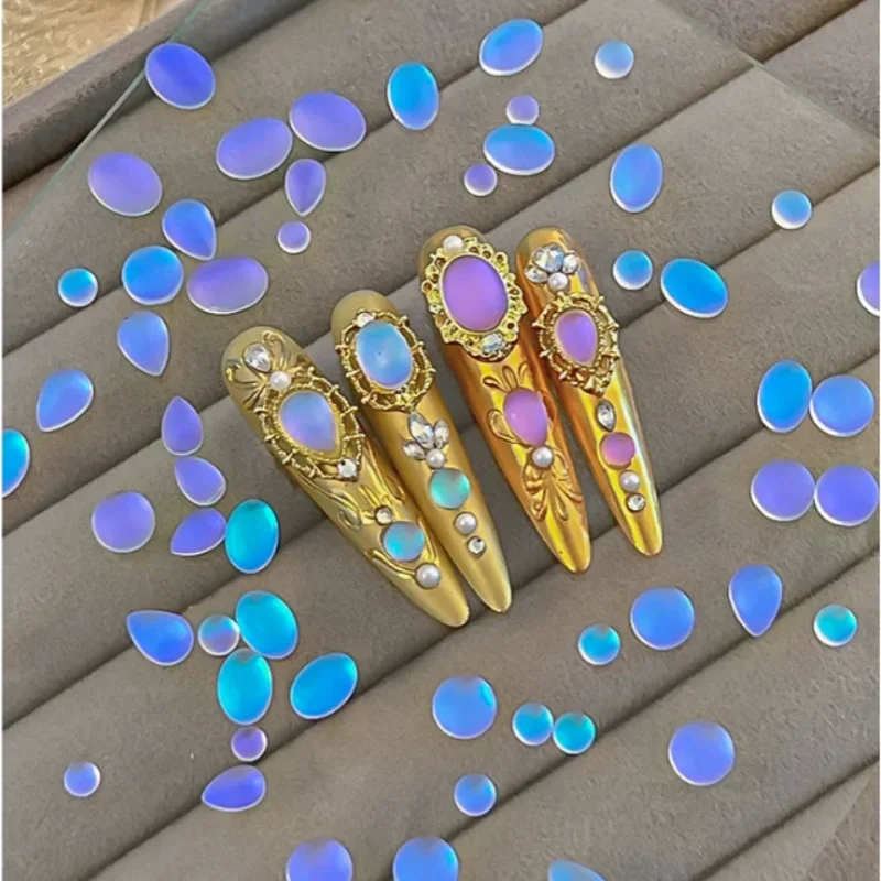 30pcs Nail Art Accessories Sparkling Blue Tears Matte Cat Eye Rhinestones Elliptical Water Drop Diamond Mixed Nails Decorations