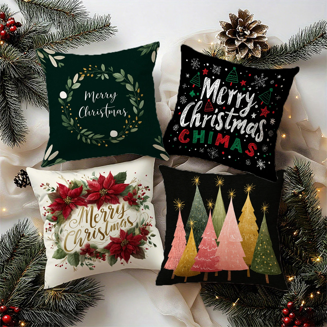 غطاء وسادة إكليل عيد الميلاد المجيد مناسب لأريكة غرفة نوم السيارة وغطاء الوسادة المزخرف #2