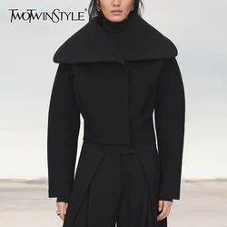 TWOTWINSTYLE Solid Minimalist Slimming Short Coat For Women Lapel Long Sleeve Chic Elegant Jackets Female Fashion Style Clothes