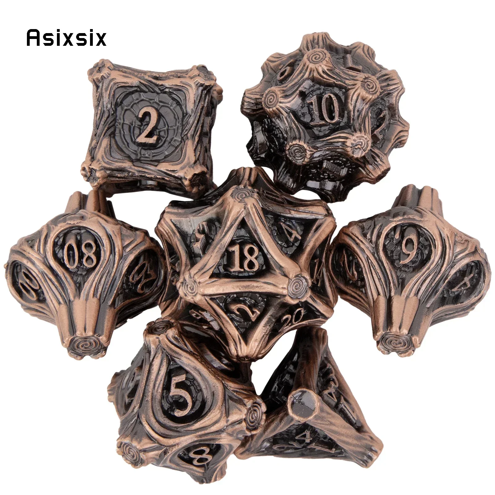 

7 Pcs Copper Tree Stump Root Metal Dice Solid Perfect For Rpgs, Board Games, And Card Games.Dice For Games, Dnd Dice Set