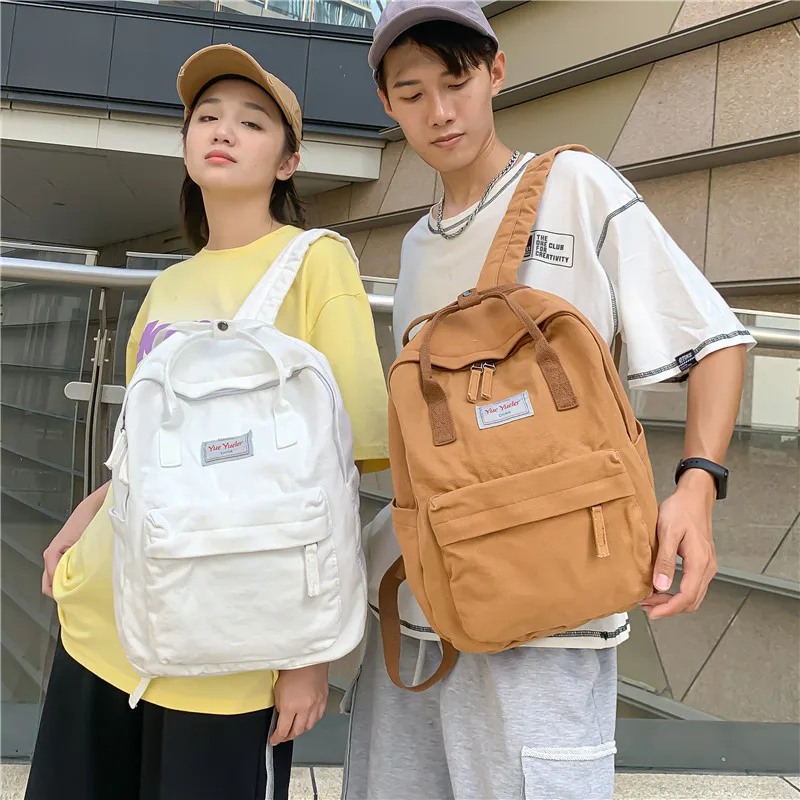 

Cute Canvas Woman Backpack Schoolbag For Teenage Girls Boys Solid Color Small Harajuku Female College Bag Student Lady Book Pack