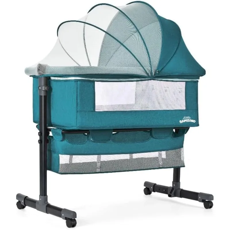 3 in 1 Baby Bassine Crib with Breathable Mesh Bassinet Bedside Sleeper with Wheels Mosquito Net Foldable Rocking Bassinet Infant
