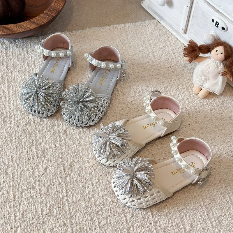 Breathable Girls Sandals Summer New Style Sport Shoes Soft Bottom Woven Head Cover Sandals Princess Style Beach Scene Suitable