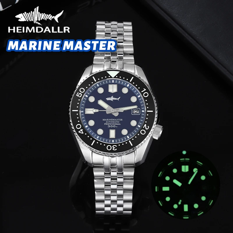 Heimdallr relógio para homem mm300 sumo sbdx 300m à prova dwaterproof água vidro de cristal safira c3 luminoso mostrador verde nh35 movimento automático