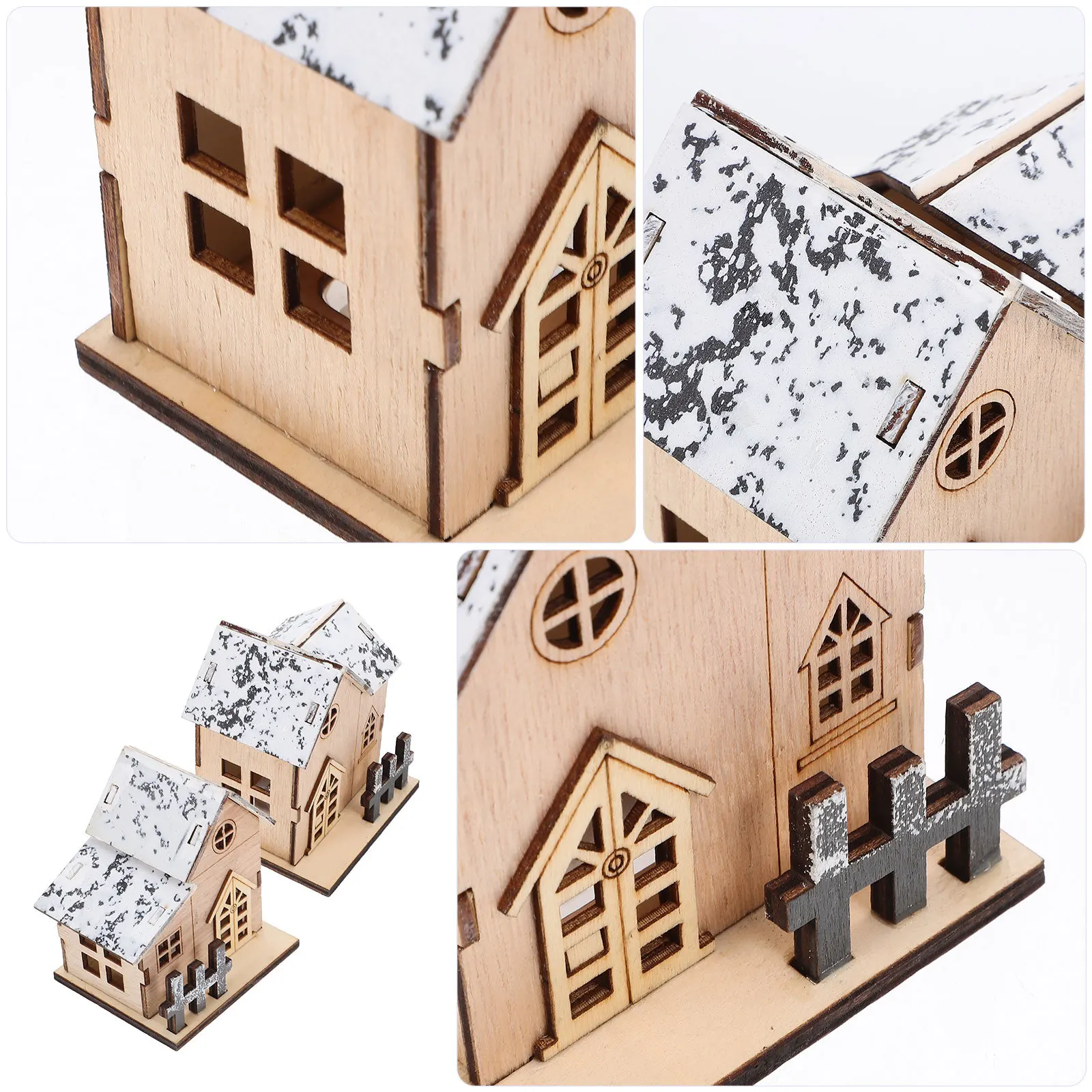 2 قطعة LED مضيئة الخشب منزل عيد الميلاد ديكور الإبداعية مضيئة سجل المقصورة لعيد الميلاد منضدية الزينة جو داخلي #2