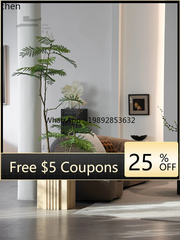 

AB Marble Travertine Flower Pot Floor-standing Green Plant Artificial Blue Camellia Living Room Ornament