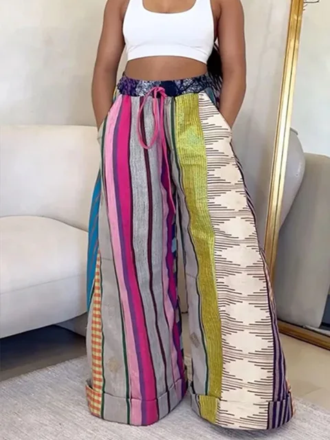 

Fashion Women 3D Striped Print Loose Wide Leg Jogger Pants 2025 Streetwear Casual Active Hip Hop Sweatpants Trousers