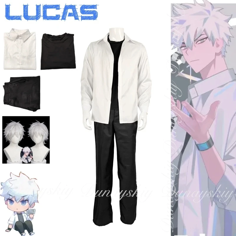 Link Click Lucas One Персонаж Время Фотостудия Таинственный партнер с белой рубашкой и волосами Косплей Костюм Аниме Полный комплект