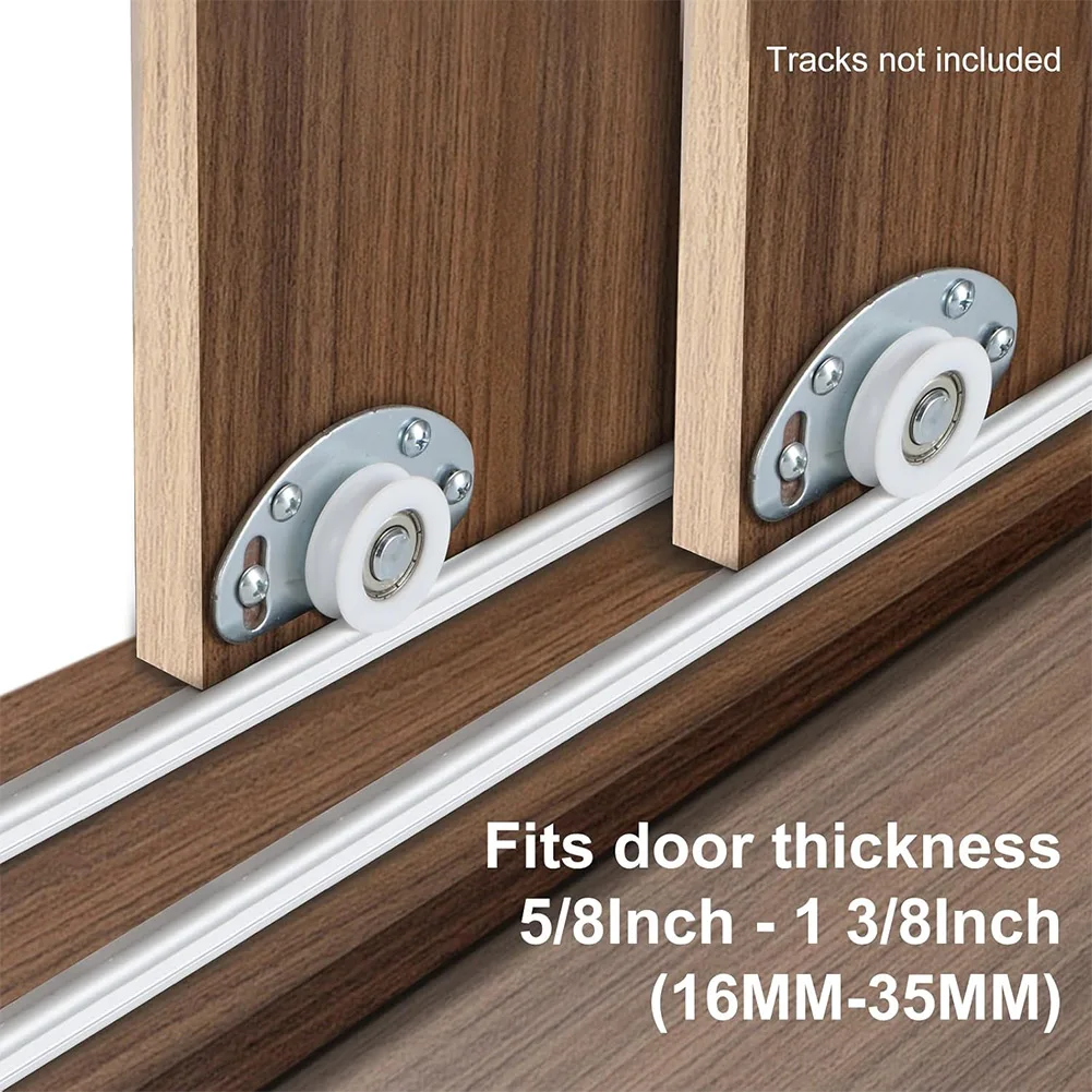6 Pack Sliding Door Wheels with Top Brackets and Mounting Screws for DIY Closet Wardrobe Cabinet Sliding Systems