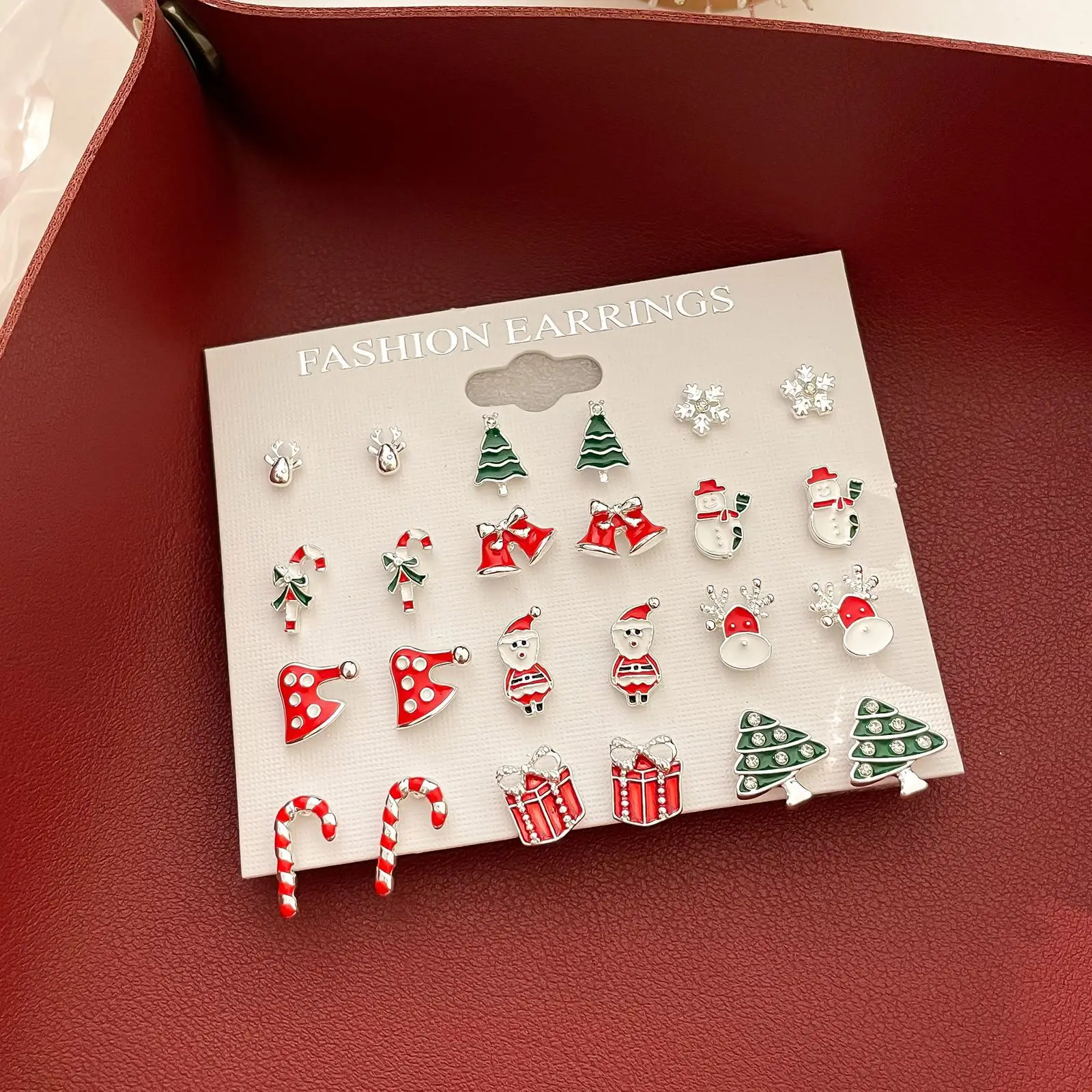 Modisches Weihnachts-Ohrringe-Set für Damen Glänzende Zirkon Weihnachtsbaum Schneeflocke Weihnachtsmann Ohrstecker Party-Schmuck – Detail 5