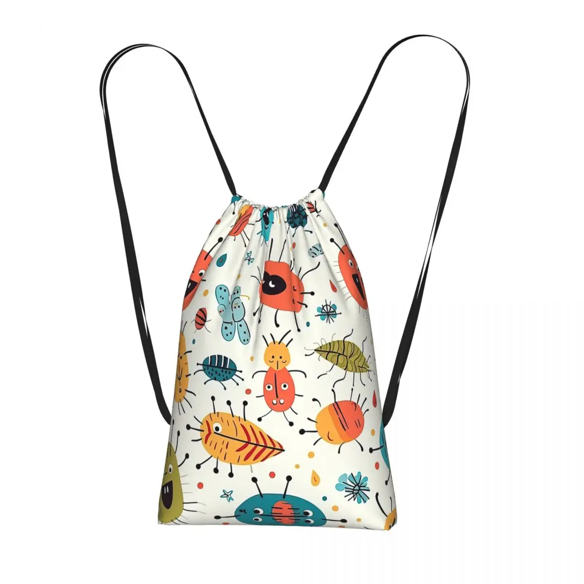 Cartoon Insect Bug Pattern Backpacks Fashion Drawstring Bags Sports Bag Book Bags for Travel School