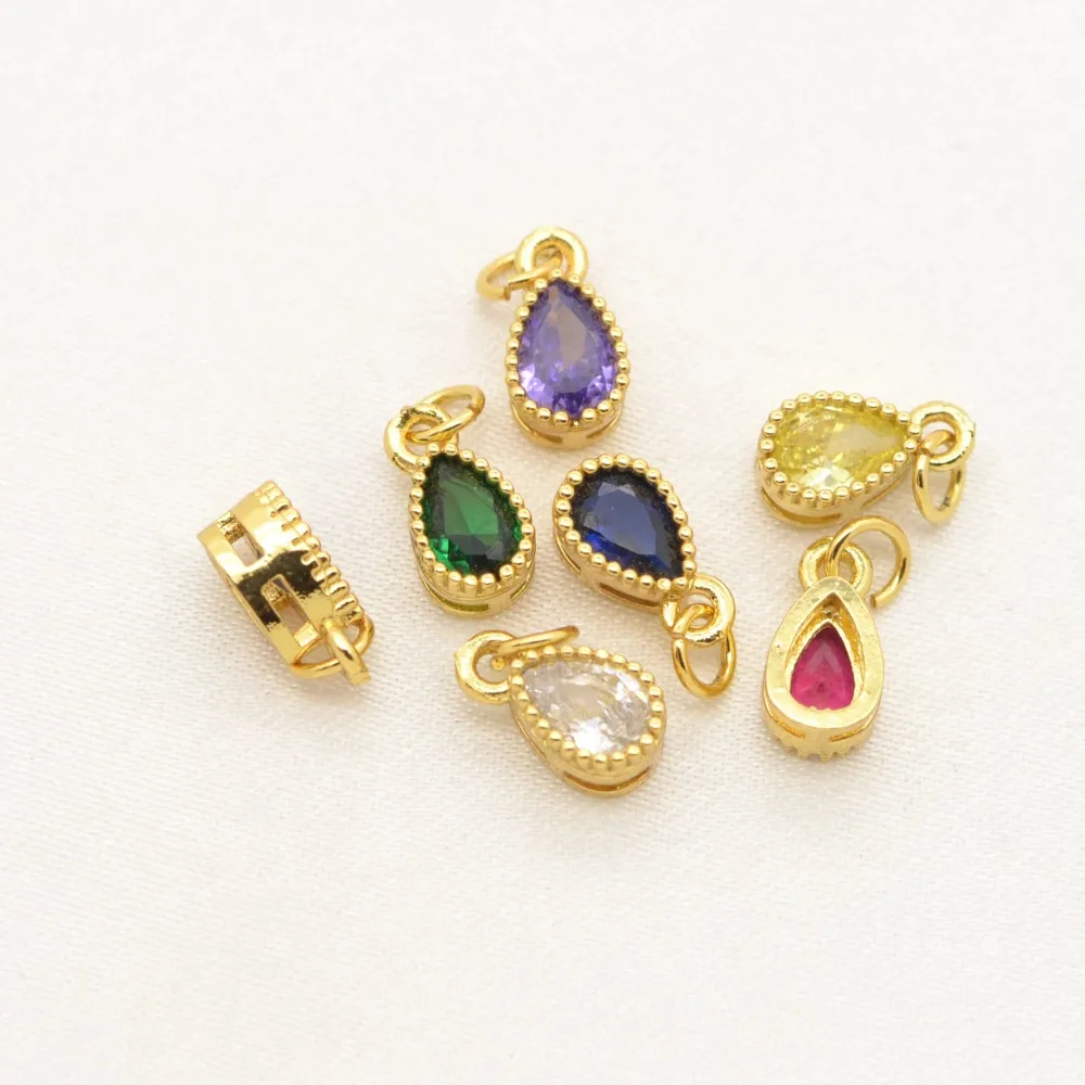 20 Pcs Color Water Drop Zircon Mini Pendant DIY Jewelry Accessories Bracelet Necklace Making Copper Plated Gold Rim Charm Parts