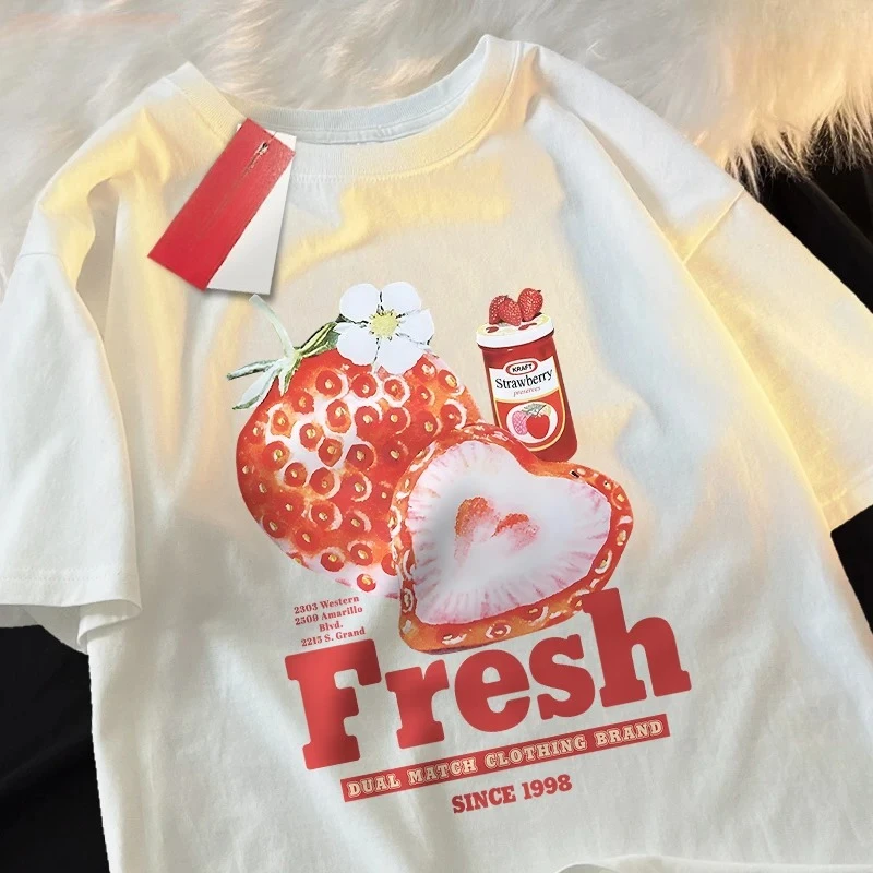Strawberry 1998 Tshirts Women Comfortable Casual T Shirt Couple T Shirts Crewneck T-Shirt Graphic T Shirts Harajuku Personality