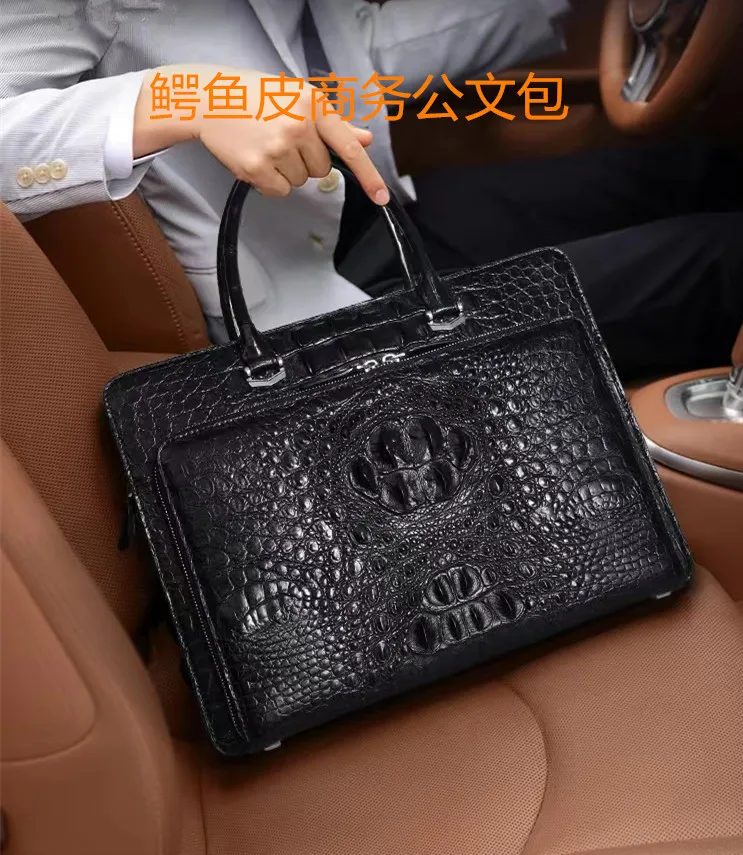 Sac d'ordinateur portable en cuir de crocodile véritable pour hommes, sac de messager de voyage, étui Bombes Alligator, marque de luxe, nouveau, 2023