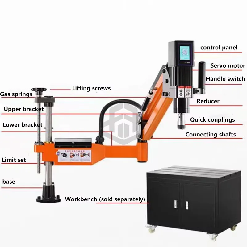 Automatische 1200W Servo Tapper Touchscreen Flexibele Arm Boren Threading Machine M6-M36 Universele Elektrische Tikken Machine