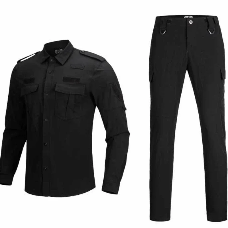 Ropa de trabajo de secado rápido para hombre, conjunto de entrenamiento táctico elástico de combate, uniforme de personal de seguridad con múltiples