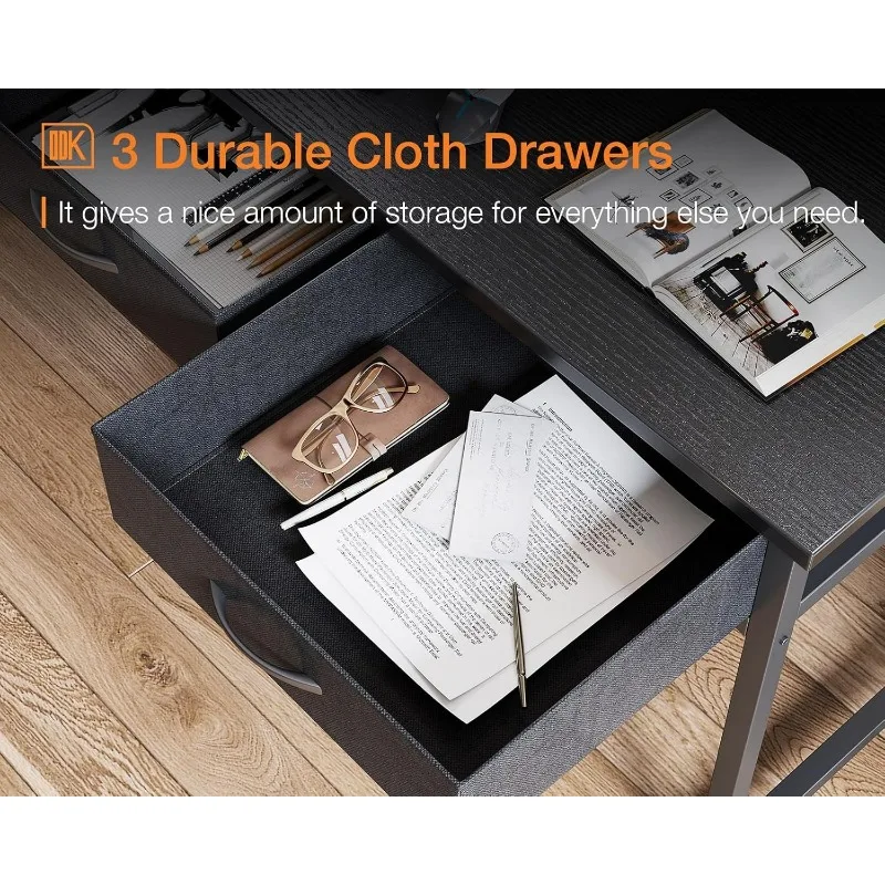 48 Inch Computer Desk with 3 Drawers and USB Power Outlets, Home Office Desks with LED Lights and Adjustable Monitor Stand