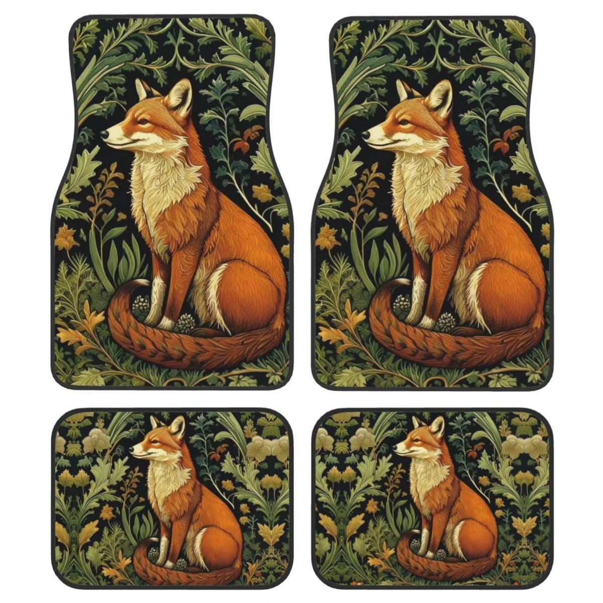 

4pcs Forest Fox Car Floor Mats Set, Vehicle Front Rear Carpets Mats Universal Car Rugs, Car Accessories for Trucks,women