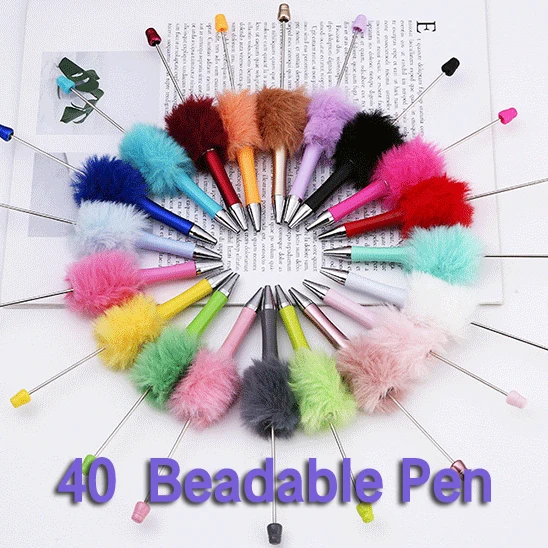 40Pcs Newest Plush Beaded Pen Bead DIY Pen Plastic Beadable Pen Bead Pen School Office Writing Supplies Stationery Wedding Gift