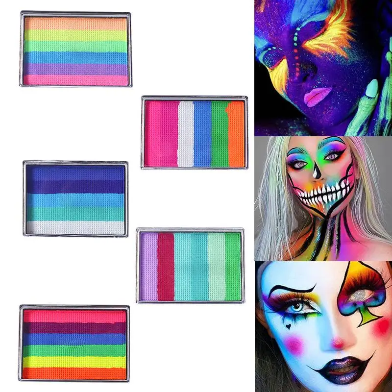 UV Glow-in-the-Dark Rainbow Water Activated Face Body Paint Fluorescent Neon For Masquerade Halloween Christmas Music Festival.