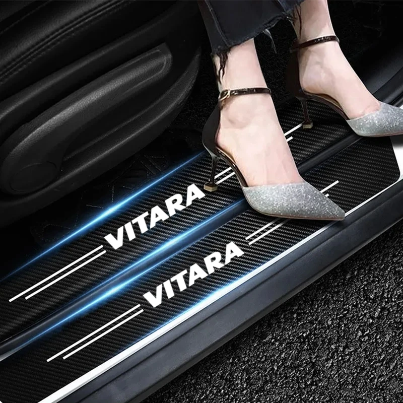 60X7CM Car Door Sill Side Anti Scratch Protector Strip Carbon Fiber Car Sticker for Suzuki VITARA Logo Car Accessories