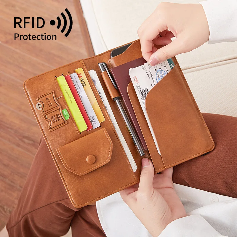 Multifunctional Passport Holder Cover Wallet Travel Essentials RFID Blocking Leather Card Case Coin Pocket Travel Accessories