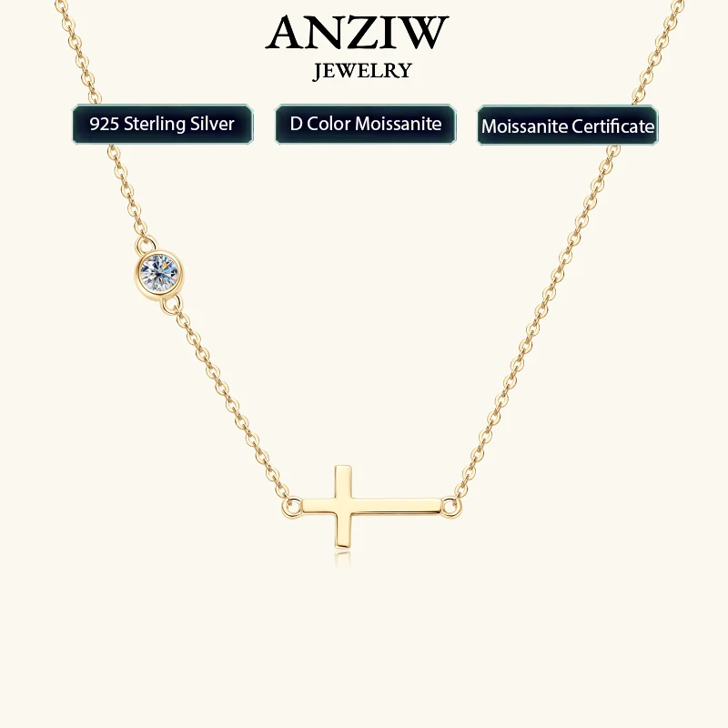 

2024 New 925 Silver Cross Pendant Necklace for Women Delicate Sideway Moissanite 4mm Charm Necklace Jewelry Valentine Day Gift