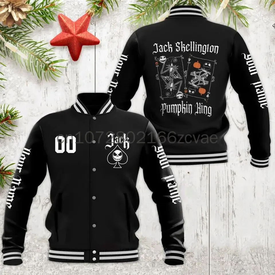 

Free Custom Name Jack Skellington Baseball Jacket Disney Casual Baseball Jacket Oversize Street Men's and Women's Jackets