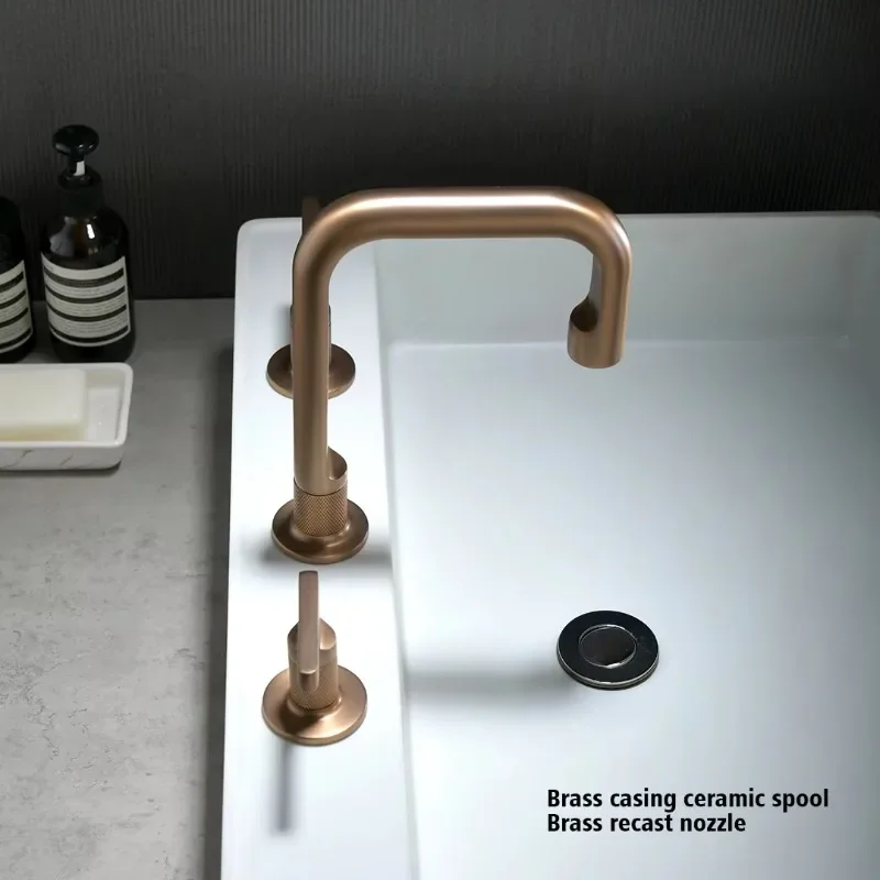 

Luxury Gold 3 Holes Dual Handle Basin Sink Faucet Set Bathroom Basin Faucet
